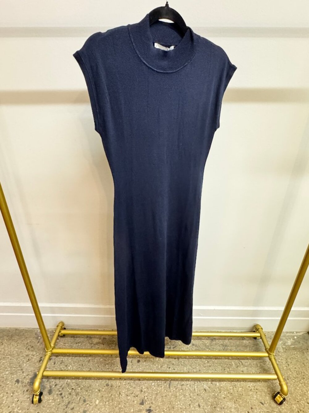 NWT Mango Navy Knitted Mock Neck Midi Dress